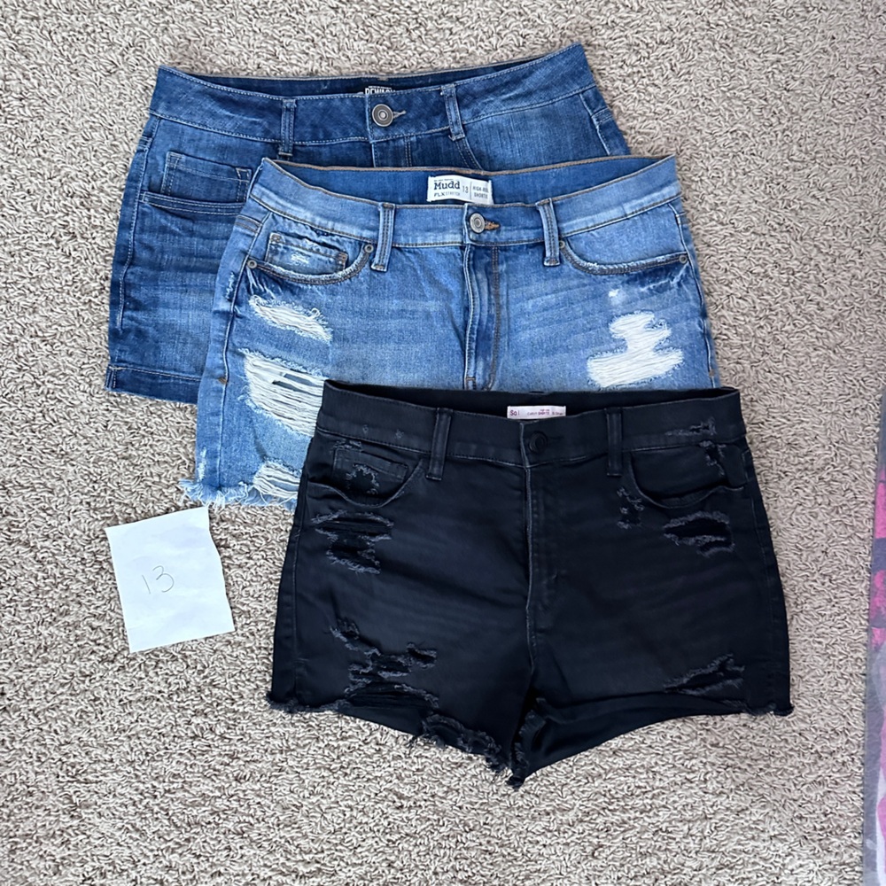 Distressed Black and Blue Denim Shorts Bundle size 13